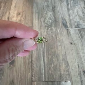 Green Gemstone & Rhinestone Gold Ring